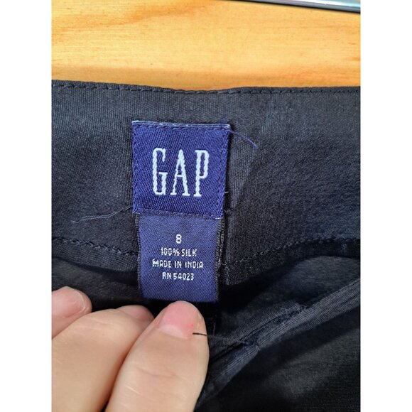 GAP Silk Women's Black Tapered Ankle Pants Size 8 Luxury Minimalist Academia - Picture 3 of 11